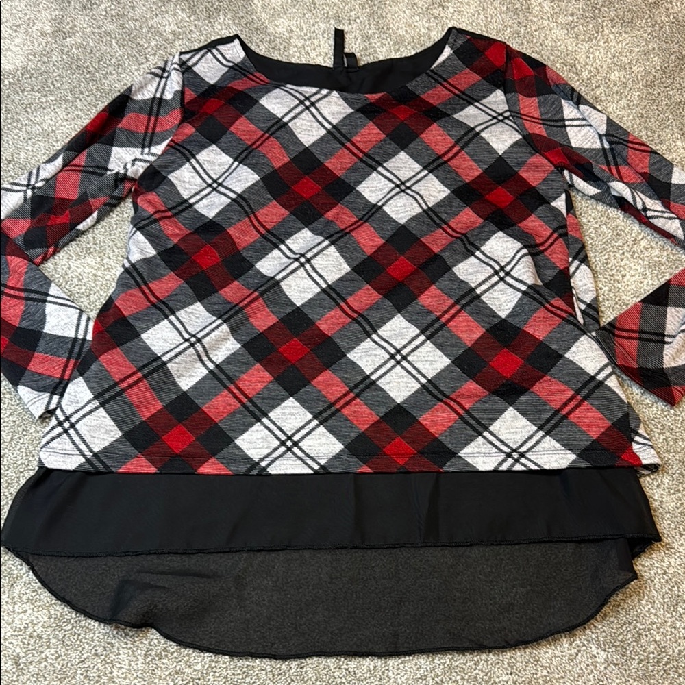 Split Back 3/4 Sleeve Plaid Blouse